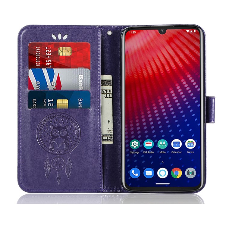 Imprint Dream Catcher Owl Leather Cover for Motorola Moto Z4 Play - Purple-5