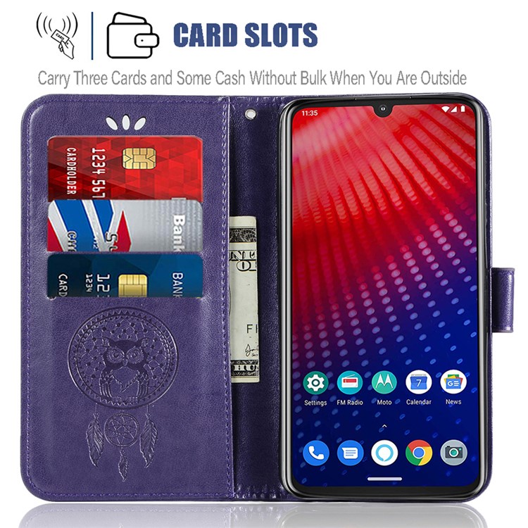 Imprint Dream Catcher Owl Leather Cover for Motorola Moto Z4 Play - Purple-8