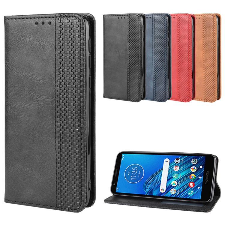 Retro Style Auto-absorbed Leather Phone Cover with Wallet Stand for Motorola Moto E6 - Black-13