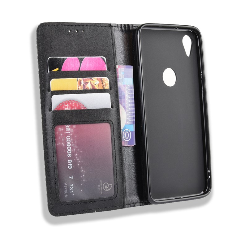 Retro Style Auto-absorbed Leather Phone Cover with Wallet Stand for Motorola Moto E6 - Black-3