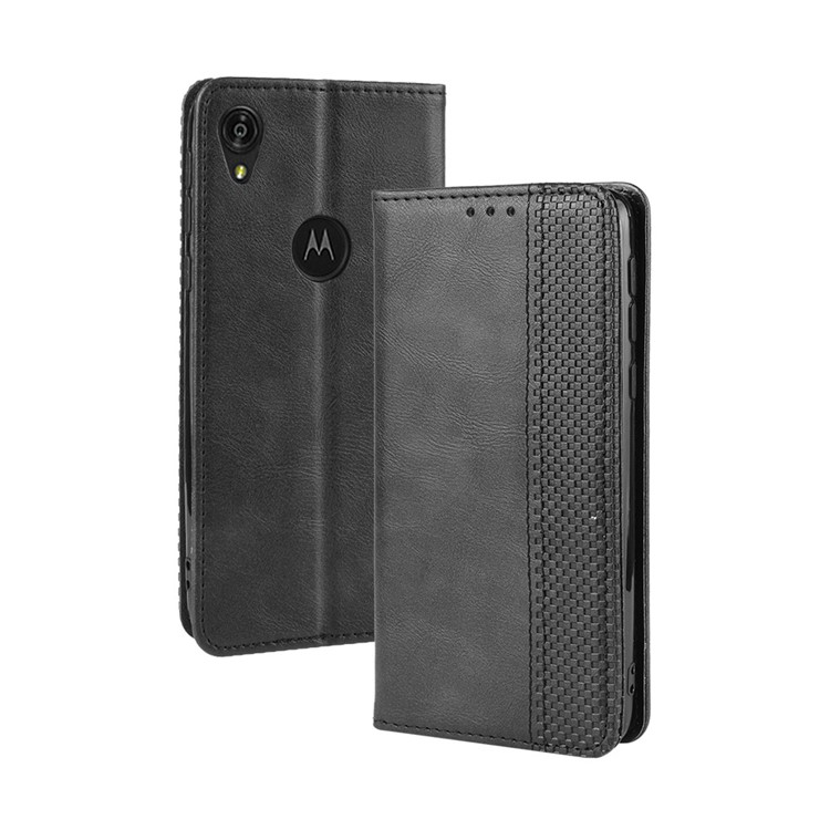 Retro Style Auto-absorbed Leather Phone Cover with Wallet Stand for Motorola Moto E6 - Black-7