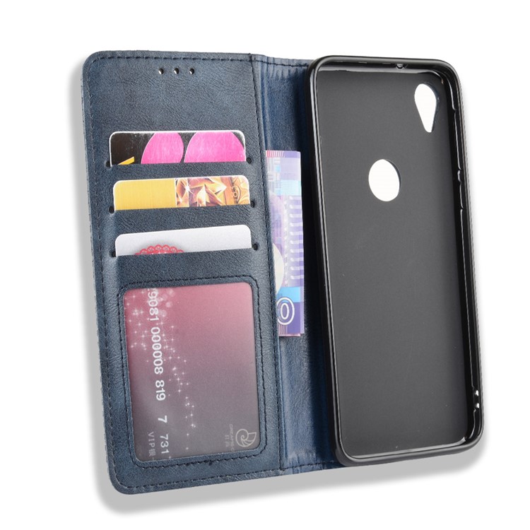 Retro Style Auto-absorbed Leather Phone Cover with Wallet Stand for Motorola Moto E6 - Blue-3