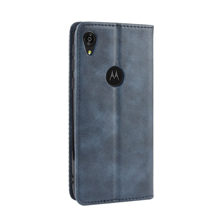 Retro Style Auto-absorbed Leather Phone Cover with Wallet Stand for Motorola Moto E6 - Blue-6