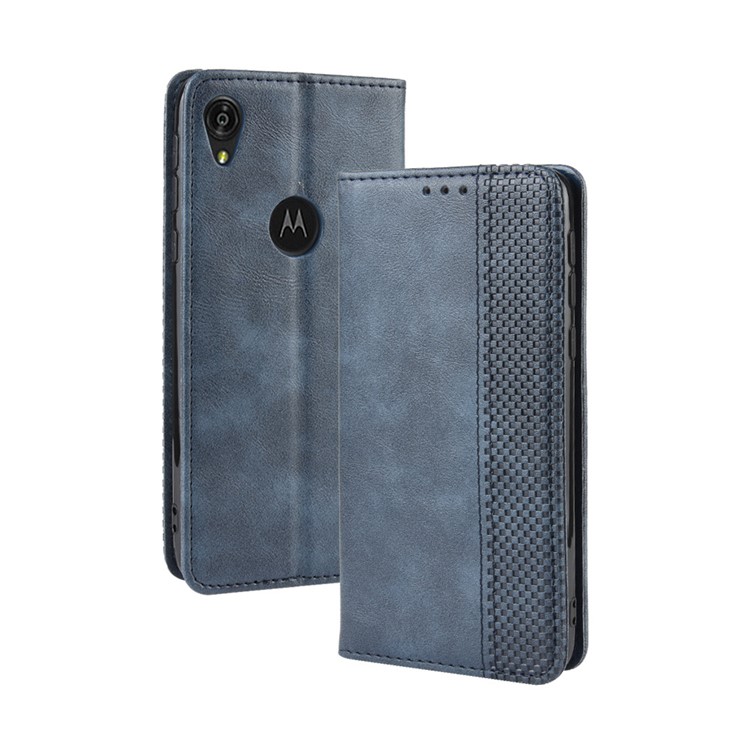 Retro Style Auto-absorbed Leather Phone Cover with Wallet Stand for Motorola Moto E6 - Blue-7