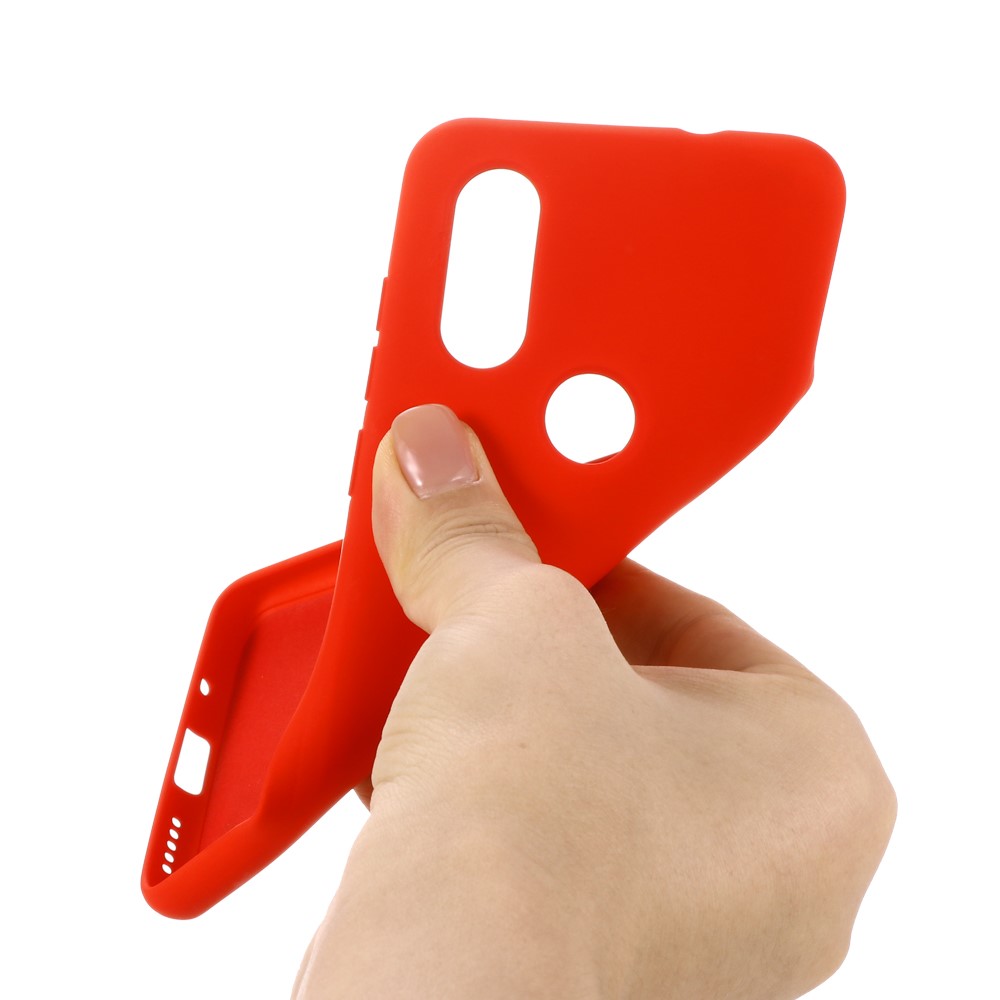 Soft Liquid Silicone Phone Casing for Motorola One Vision/P50- Red-3