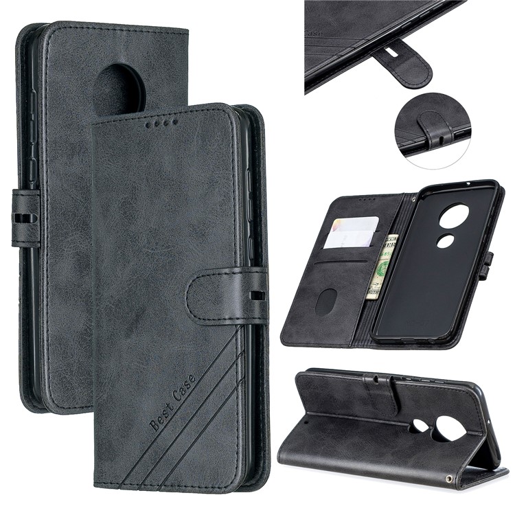 Wallet Leather Stand Shell Case for Motorola Moto G7 / Moto G7 Plus - Black-1