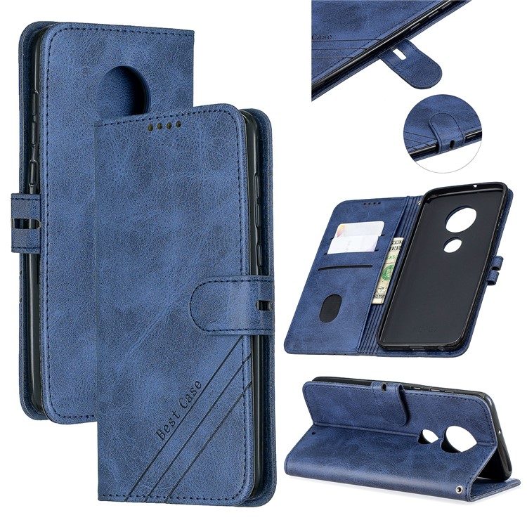Wallet Leather Stand Shell Case for Motorola Moto G7 / Moto G7 Plus - Blue-1