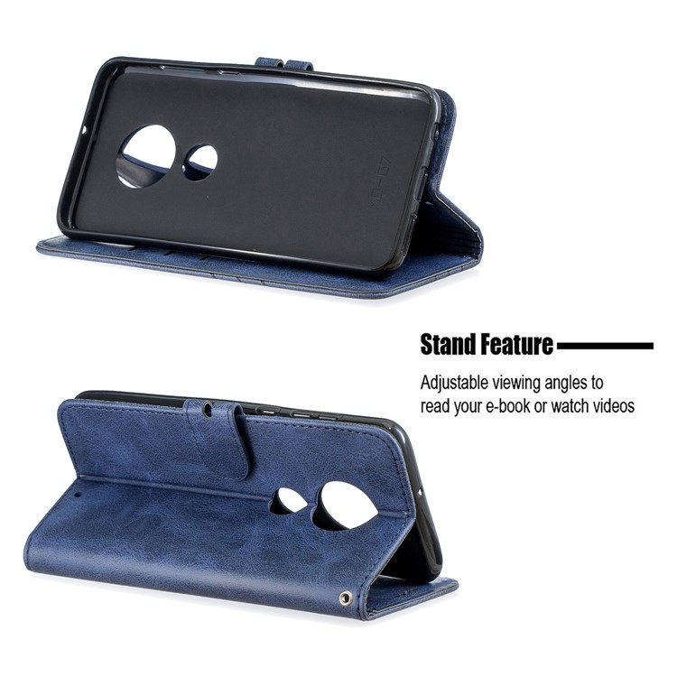 Wallet Leather Stand Shell Case for Motorola Moto G7 / Moto G7 Plus - Blue-6
