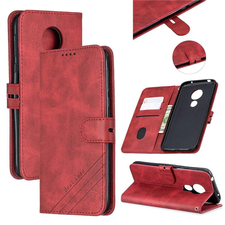 Wallet Leather Phone Shell with Stand for Motorola Moto G7 Play - Red-1