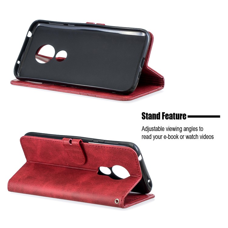 Wallet Leather Phone Shell with Stand for Motorola Moto G7 Play - Red-6