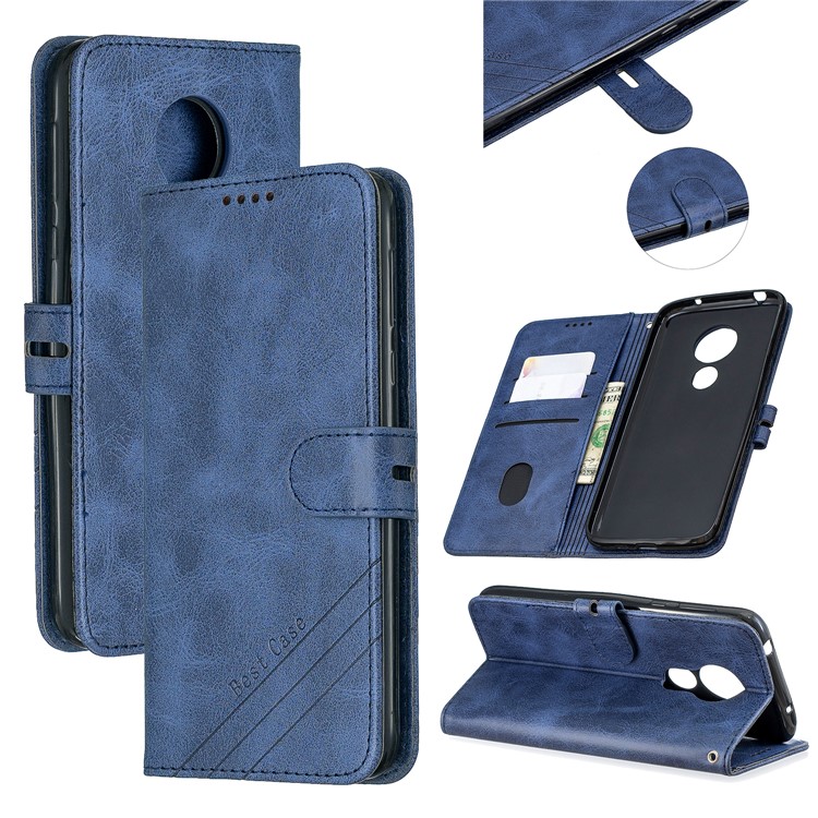 Wallet Leather Phone Shell with Stand for Motorola Moto G7 Play - Blue-1