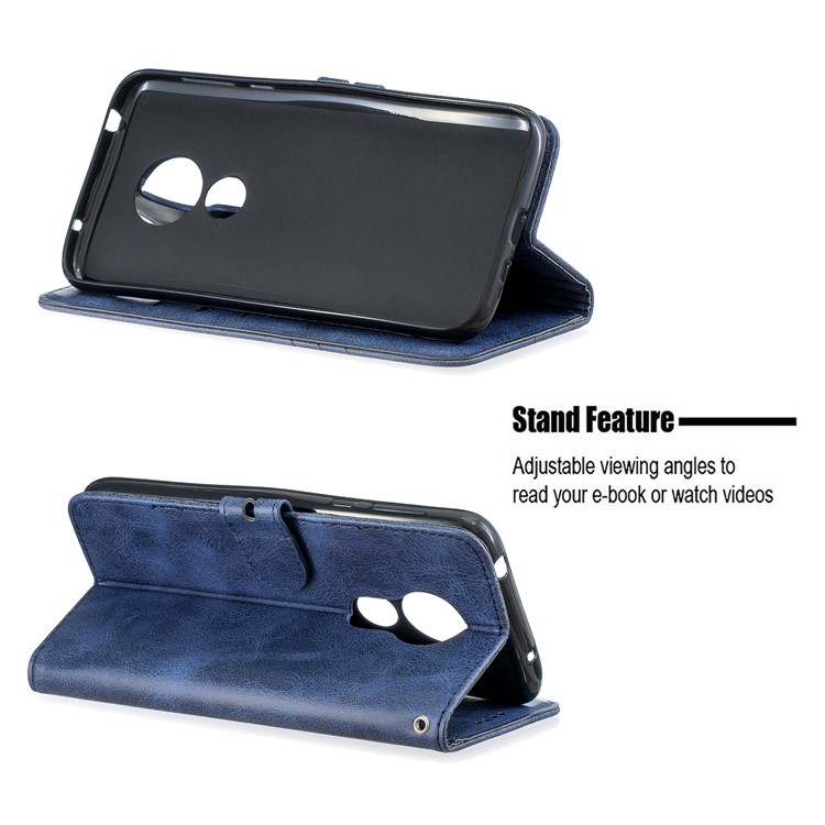 Wallet Leather Phone Shell with Stand for Motorola Moto G7 Play - Blue-6