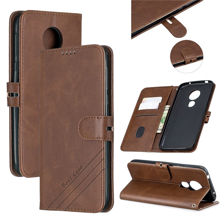 Wallet Leather Phone Shell with Stand for Motorola Moto G7 Play - Coffee-1