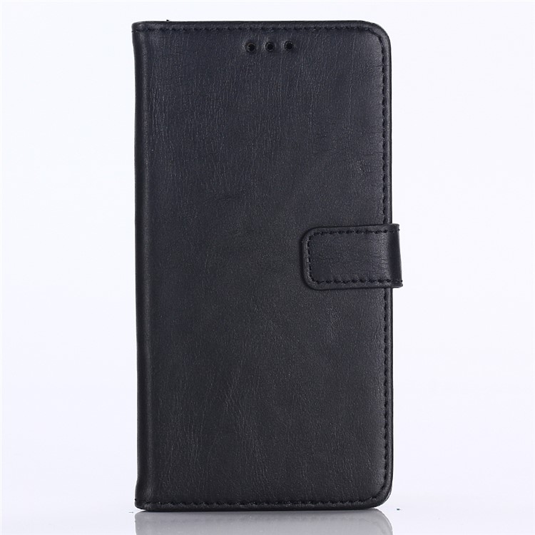 Crazy Horse Leather Wallet Stand Case for Motorola Moto P40 - Black-1