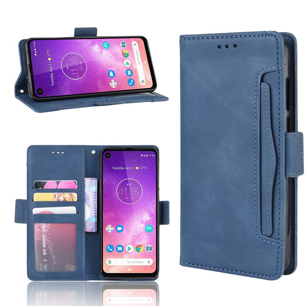 Brieftasche Lederstand Hülle Für Motorola One Vision / P50 - Blau