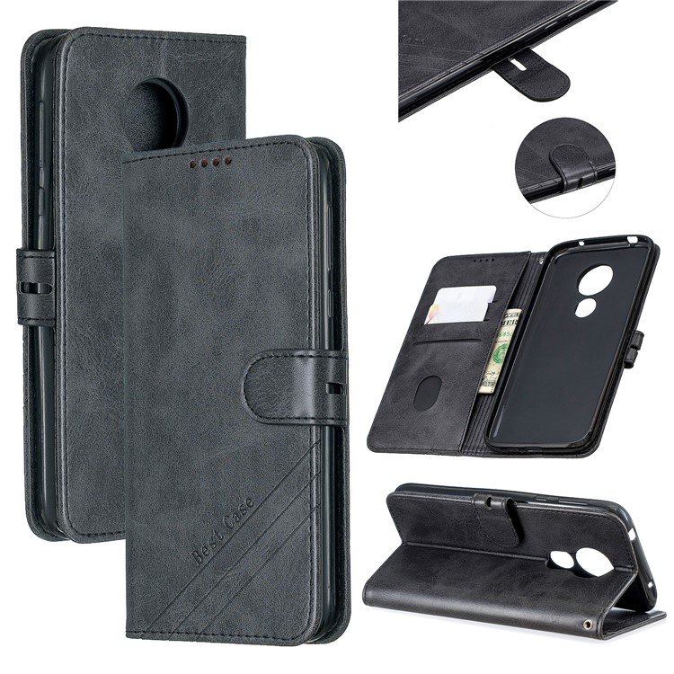 Carteira De Couro Stand Case Para Motorola Moto G7 Power - Preto-1