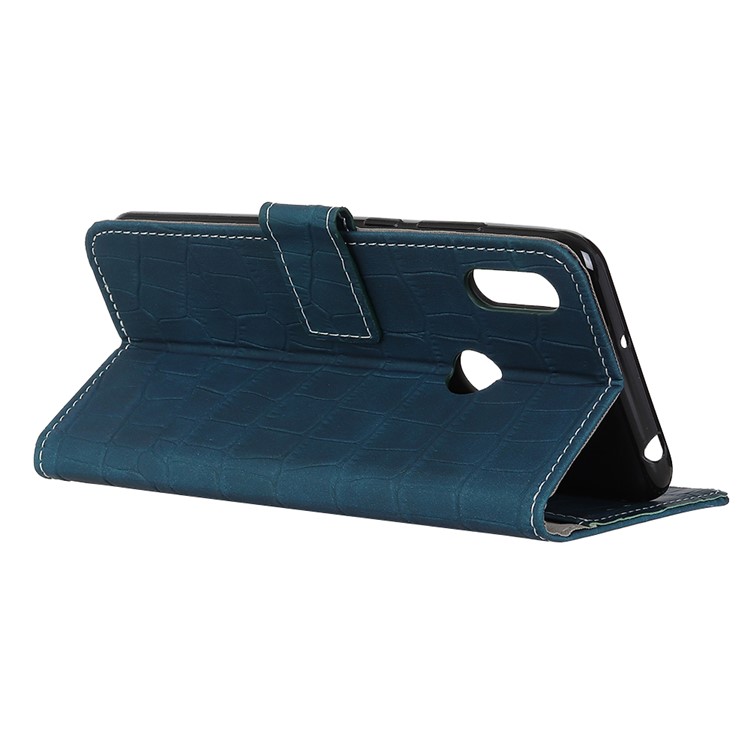 Crocodilo Textura De Couro Caso Estande Carteira Para Motorola Moto E6 Mais - Azul Escuro-4