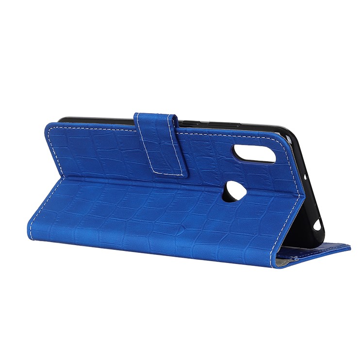 Crocodilo Textura De Couro Caso Estande Carteira Para Motorola Moto E6 Mais / E6s (2019) - Azul-4