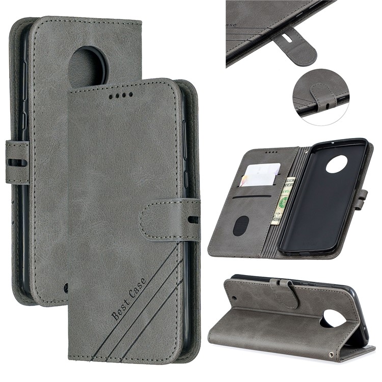 Wallet Leather Stand Cell Phone Protective Case with Strap for Motorola Moto G6 - Grey-1