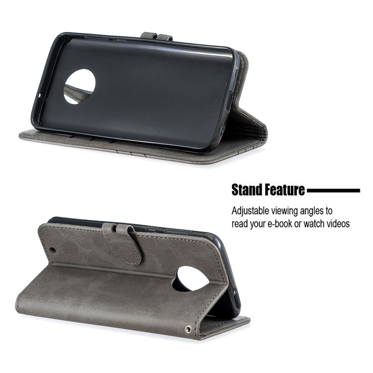 Wallet Leather Stand Cell Phone Protective Case with Strap for Motorola Moto G6 - Grey-5