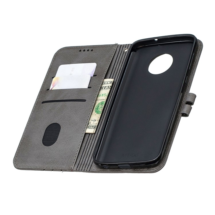 Wallet Leather Stand Cell Phone Protective Case with Strap for Motorola Moto G6 - Grey-8