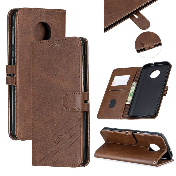 Wallet Leather Stand Wallet Case Shell with Strap for Motorola Moto G6 Plus - Coffee-1