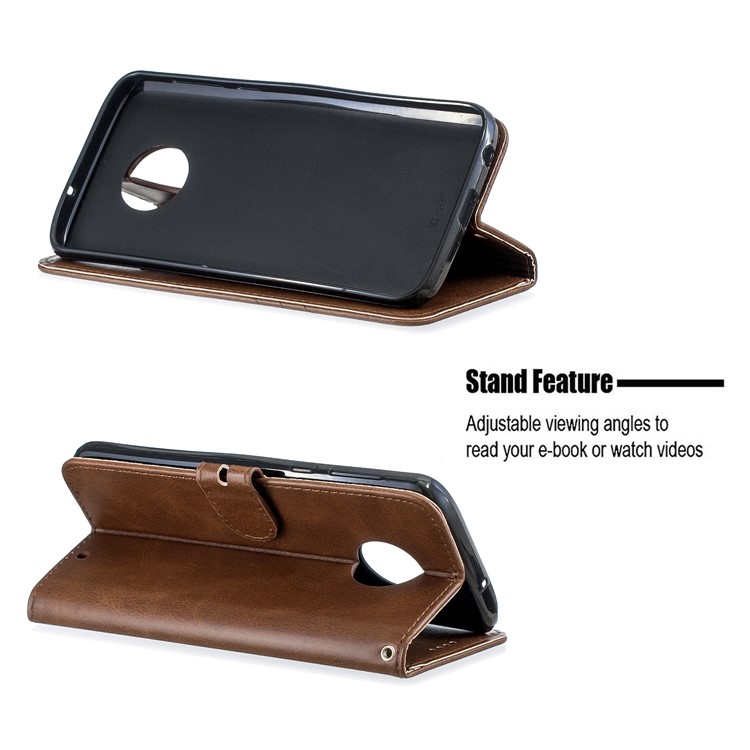 Wallet Leather Stand Wallet Case Shell with Strap for Motorola Moto G6 Plus - Coffee-5