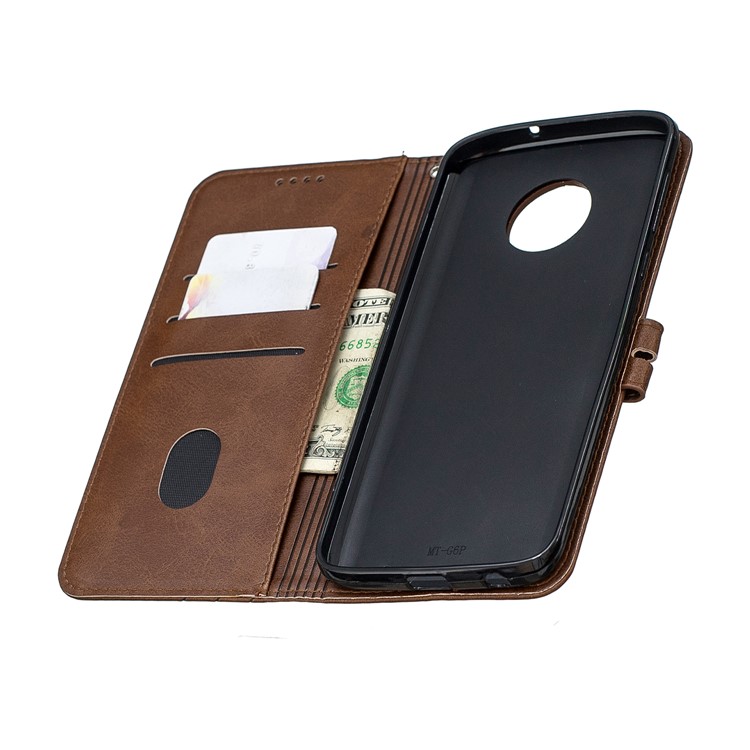 Wallet Leather Stand Wallet Case Shell with Strap for Motorola Moto G6 Plus - Coffee-8