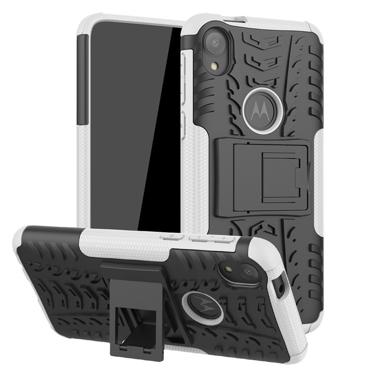 Stylish PC + TPU Cell Shell with Kickstand for Motorola Moto E6 - White-1