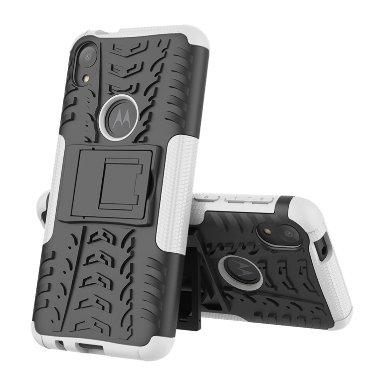 Stylish PC + TPU Cell Shell with Kickstand for Motorola Moto E6 - White-2