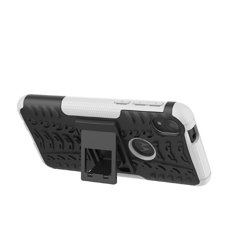 Stylish PC + TPU Cell Shell with Kickstand for Motorola Moto E6 - White-5