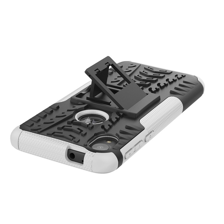 Stylish PC + TPU Cell Shell with Kickstand for Motorola Moto E6 - White-7