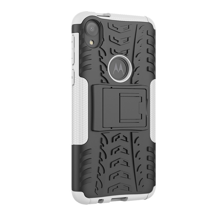 Stylish PC + TPU Cell Shell with Kickstand for Motorola Moto E6 - White-8