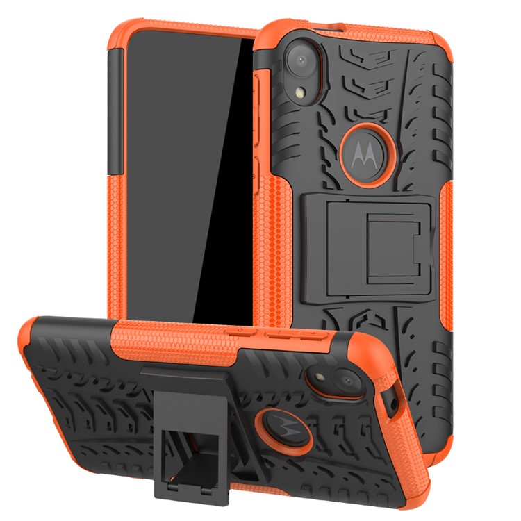 Stylish PC + TPU Cell Shell with Kickstand for Motorola Moto E6 - Orange-1