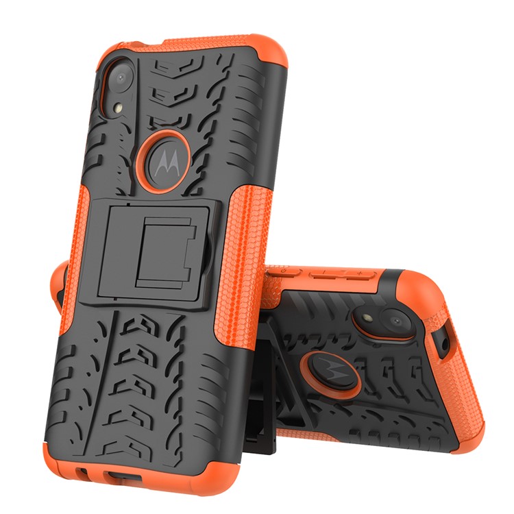 Stylish PC + TPU Cell Shell with Kickstand for Motorola Moto E6 - Orange-2