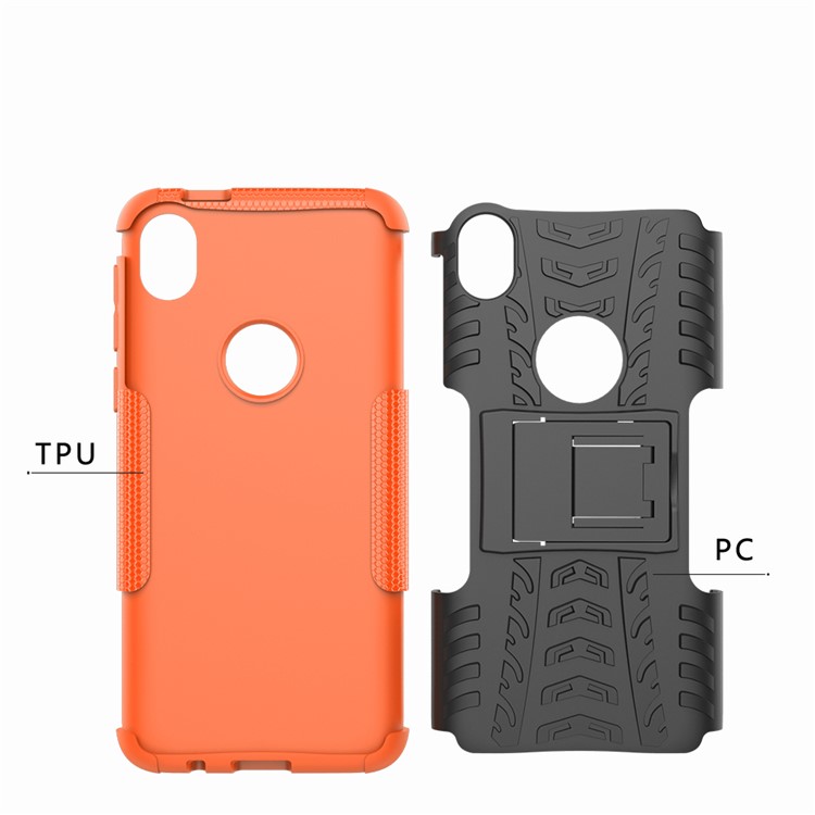 Stylish PC + TPU Cell Shell with Kickstand for Motorola Moto E6 - Orange-3