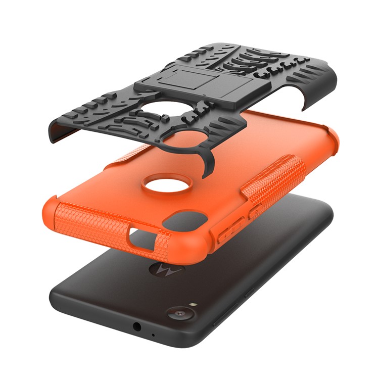 Stylish PC + TPU Cell Shell with Kickstand for Motorola Moto E6 - Orange-7