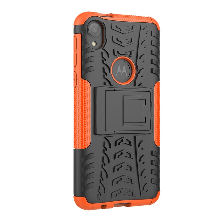 Stylish PC + TPU Cell Shell with Kickstand for Motorola Moto E6 - Orange-9