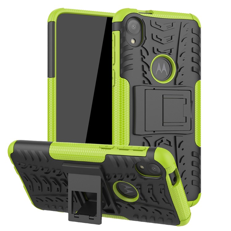 Stylish PC + TPU Cell Shell with Kickstand for Motorola Moto E6 - Green-1