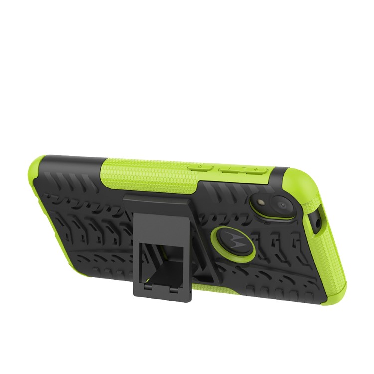 Elegante Carcasa de Células PC + TPU Con Papel de Patada Para Motorola Moto E6 - Verde-6