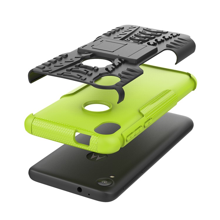 Elegante Guscio di Cella PC + TPU Con Cavalletto Per Motorola Moto E6 - Verde