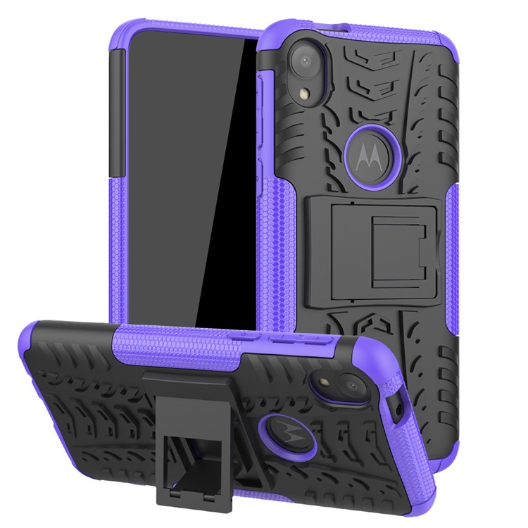 Stylish PC + TPU Cell Shell with Kickstand for Motorola Moto E6 - Purple-1