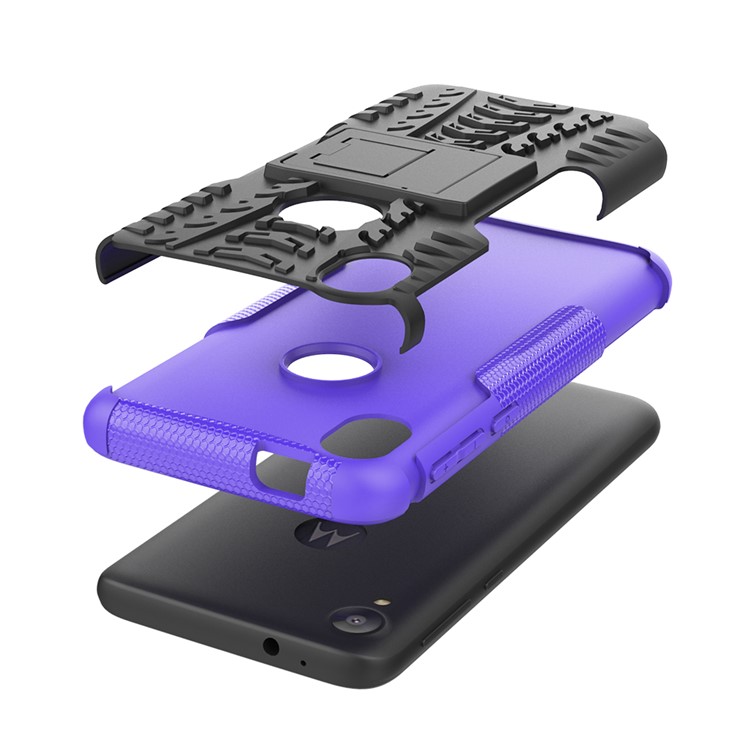 Stylish PC + TPU Cell Shell with Kickstand for Motorola Moto E6 - Purple-7