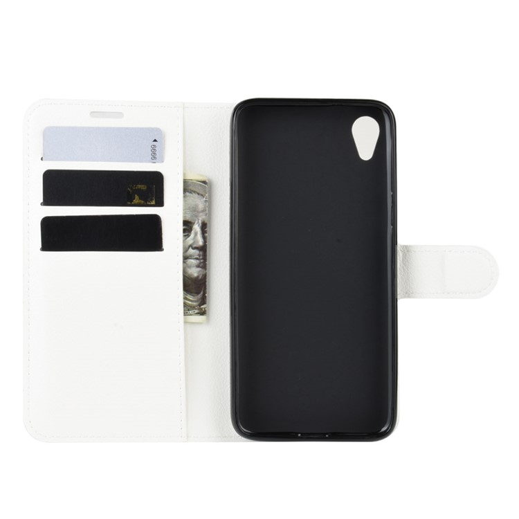 Litchi Skin Wallet Case Leather Stand Phone Shell for Motorola Moto E6 - White-3