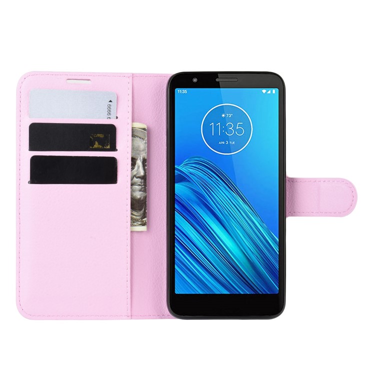 Litchi Skin Wallet Case Leather Stand Phone Shell for Motorola Moto E6 - Pink-4