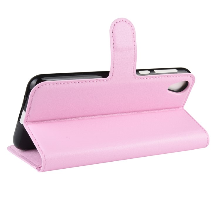 Litchi Skin Wallet Case Leather Stand Phone Shell for Motorola Moto E6 - Pink-5