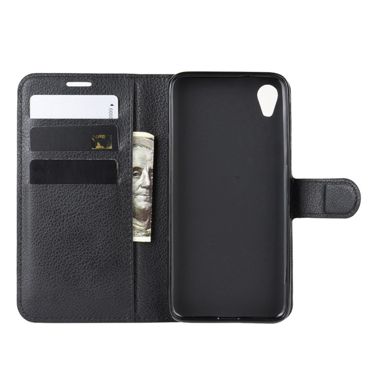 Lichia Pele Carteira Caso Suporte De Couro Shell Telefone Para Motorola Moto E6 - Preto-3