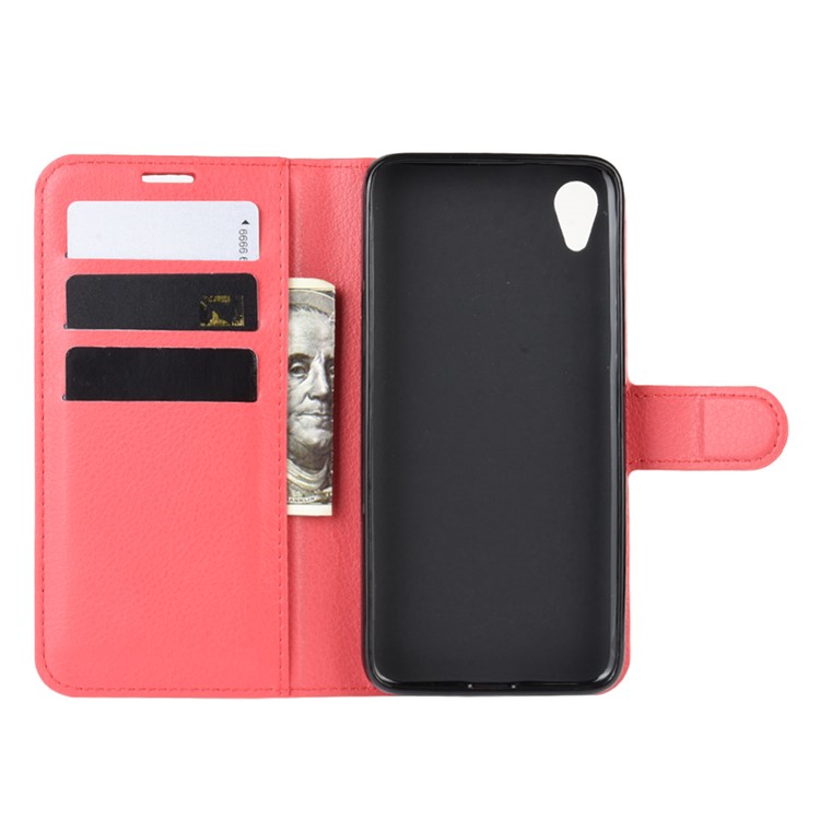 Litchi Skin Wallet Case Leather Stand Phone Shell for Motorola Moto E6 - Red-3