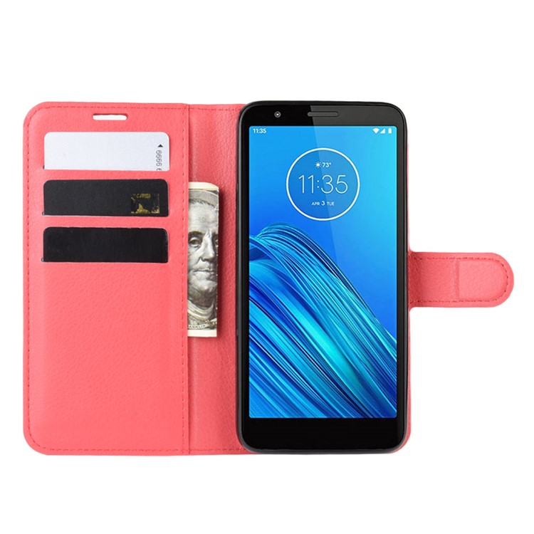Litchi Skin Wallet Case Leather Stand Phone Shell for Motorola Moto E6 - Red-4