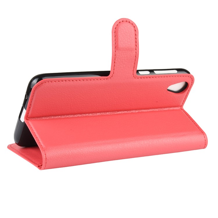 Litchi Skin Wallet Case Leather Stand Phone Shell for Motorola Moto E6 - Red-5